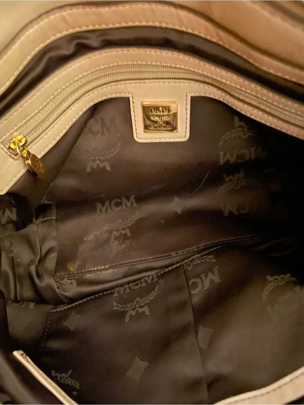 MCM Beige and Blush Leather Satchel with Detachable Strap